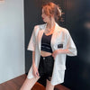 Women's Oversized Short-Sleeve Blazer with Pockets in Black or White