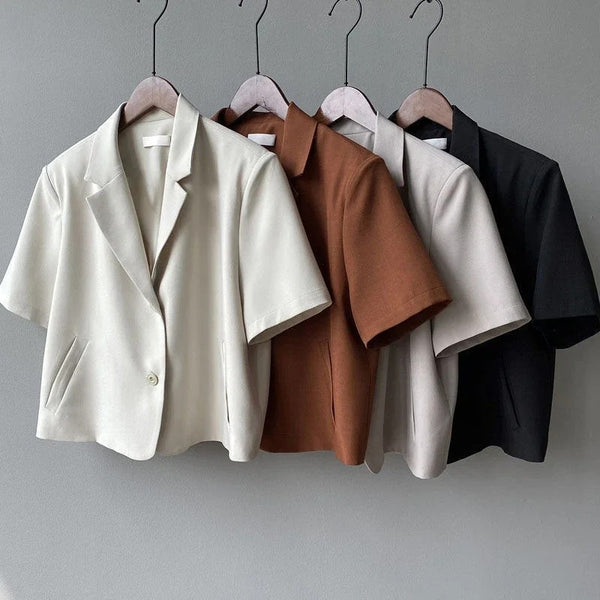 Women's Short-Sleeve Single-Breasted Blazer in Four Neutral Colors