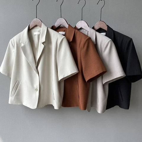 Women's Short-Sleeve Single-Breasted Blazer in Four Neutral Colors