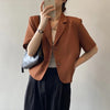 Women's Short-Sleeve Single-Breasted Blazer in Four Neutral Colors