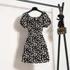 Women Mini Dresses Summer Female Vestidos Print Floral Chiffon Dresses Shirring Pleated Short Puffy Sleeve Casual Dress