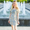Women Mini Dresses Summer Female Vestidos Print Floral Chiffon Dresses Shirring Pleated Short Puffy Sleeve Casual Dress