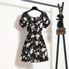 Women Mini Dresses Summer Female Vestidos Print Floral Chiffon Dresses Shirring Pleated Short Puffy Sleeve Casual Dress