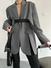 Women's Belted Blazer with a Split Hem Available in Gray or Black