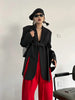 Women's Belted Blazer with a Split Hem Available in Gray or Black
