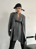 Women's Belted Blazer with a Split Hem Available in Gray or Black