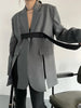 Women's Belted Blazer with a Split Hem Available in Gray or Black