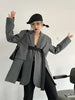Women's Belted Blazer with a Split Hem Available in Gray or Black