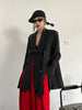 Women's Belted Blazer with a Split Hem Available in Gray or Black