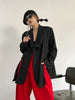 Women's Belted Blazer with a Split Hem Available in Gray or Black