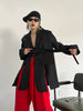 Women's Belted Blazer with a Split Hem Available in Gray or Black
