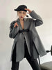 Women's Belted Blazer with a Split Hem Available in Gray or Black