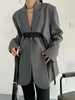 Women's Belted Blazer with a Split Hem Available in Gray or Black