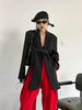 Women's Belted Blazer with a Split Hem Available in Gray or Black
