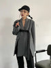 Women's Belted Blazer with a Split Hem Available in Gray or Black
