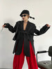 Women's Belted Blazer with a Split Hem Available in Gray or Black