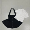 Two Piece Sexy Chic Halter Female Dresses Basic Polo Neck Button Shirt Slim Simple A-line XS-L Women Dress