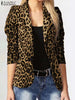 Women's Oversized Leopard-Print Blazer with Notched Lapels