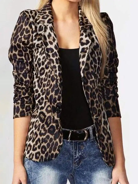 Women's Oversized Leopard-Print Blazer with Notched Lapels