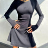 Elegant And Pretty Women Dresses Autumn Winter Black Sexy Short Dress Female V Neck Long Sleeve Slim Solid Color Mini Dress