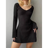 Elegant And Pretty Women Dresses Autumn Winter Black Sexy Short Dress Female V Neck Long Sleeve Slim Solid Color Mini Dress