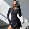 Elegant And Pretty Women Dresses Autumn Winter Black Sexy Short Dress Female V Neck Long Sleeve Slim Solid Color Mini Dress
