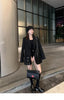 Women's Black Blazer Jacket with Decorative Front Straps and Long Sleeves
