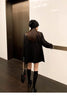 Women's Black Blazer Jacket with Decorative Front Straps and Long Sleeves