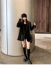 Women's Black Blazer Jacket with Decorative Front Straps and Long Sleeves