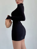Turtleneck Long Sleeves Dresses Black Sexy Pleated Bodycon Mini Dress Fall Winter Women Streetwear Party Club Y2K Clothings