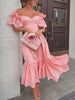 Dress Women Off Shoulder Mid Length Dresses Solid Dot Sexy Splice Tight High Waist V Neck A Line Elegant Slim Fit Vestidos