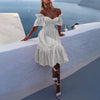 Dress Women Off Shoulder Mid Length Dresses Solid Dot Sexy Splice Tight High Waist V Neck A Line Elegant Slim Fit Vestidos