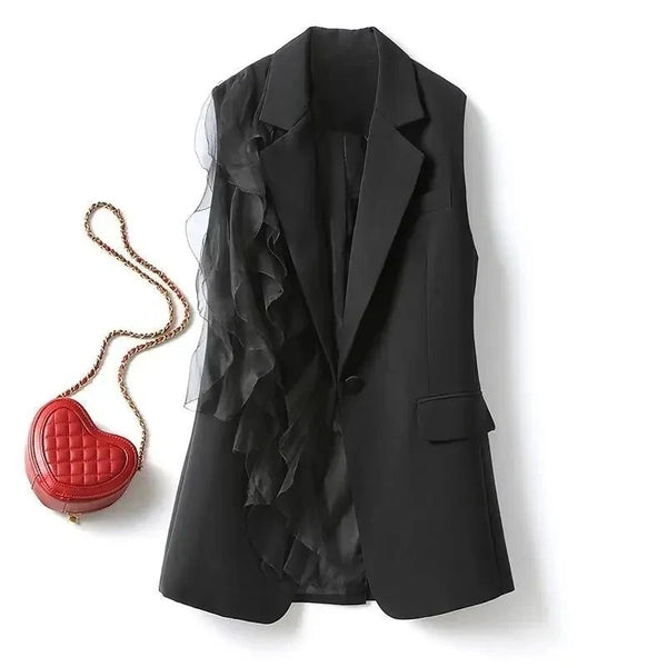 Women's Sleeveless Blazer Vest with a Spliced Design