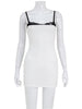 Lace Patchwork Spaghetti Dresses For Women Sexy Club Y2K Sleeveless Slash Neck Skinny Mini Vestidos Robes Female Bodycon