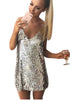 Deep V Neck Autumn Silver Sequined Backless Sexy Dress Women Off Shoulder Mini Christmas Party Club Strap Dresses Vestidos