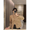 Women's Cropped Tweed Blazer with Long Sleeves and Front Pockets