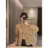Women's Cropped Tweed Blazer with Long Sleeves and Front Pockets