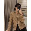 Women's Cropped Tweed Blazer with Long Sleeves and Front Pockets