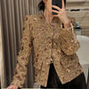 Women's Cropped Tweed Blazer with Long Sleeves and Front Pockets