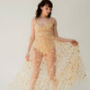 Star Print Beach Ankle-Length Spaghetti Strap Dress Women Summer Sleeveless V-neck Vestidos Female Lace Mesh Shirring Dresses