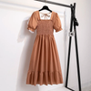 Women's Chiffon A-Line Dress, Short Puff Sleeves, Smocked Bodice and Tiered Skirt