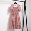 Women's Chiffon A-Line Dress, Short Puff Sleeves, Smocked Bodice and Tiered Skirt