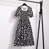 Women's Chiffon A-Line Dress, Short Puff Sleeves, Smocked Bodice and Tiered Skirt
