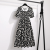 Women's Chiffon A-Line Dress, Short Puff Sleeves, Smocked Bodice and Tiered Skirt