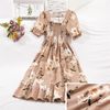 Women's Chiffon A-Line Dress, Short Puff Sleeves, Smocked Bodice and Tiered Skirt