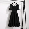 Women's Chiffon A-Line Dress, Short Puff Sleeves, Smocked Bodice and Tiered Skirt