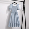 Women's Chiffon A-Line Dress, Short Puff Sleeves, Smocked Bodice and Tiered Skirt