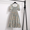 Women's Chiffon A-Line Dress, Short Puff Sleeves, Smocked Bodice and Tiered Skirt