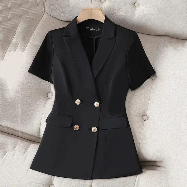 Women's Short-Sleeve Blazer Jacket in White Black or Navy