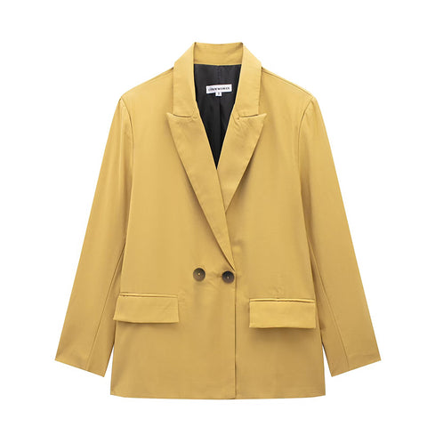 Women With Pockets Solid Double Breasted Blazer Vintage Long Sleeves Notched Neck Female Office Lady Outfits